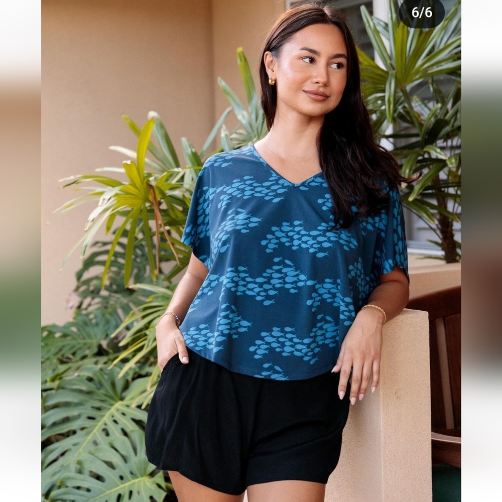 Fighting Eel Top Soraya Blue Hawaii Fish XS Blouse Fishy Ava Sky Short Sleeved